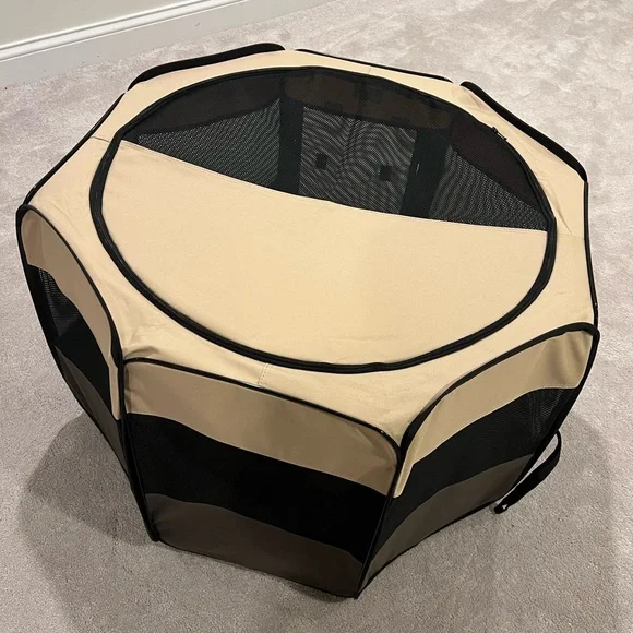 🆕 AIVITUVIN Portable Pet Playpen in Brown and Beige (Medium) - Picture 2 of 4